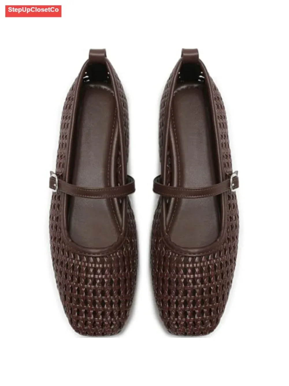 Woven Mary Jane Flats PU Square Toe Dress Shoes Work
